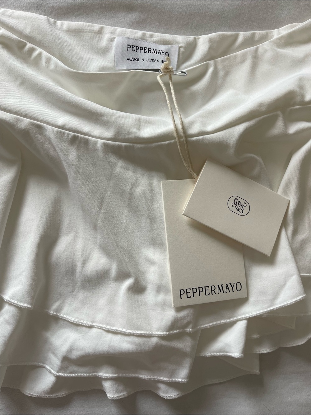 Peppermayo White Strapless Ruffle Midi skirt